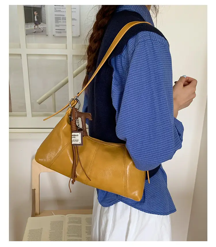 Women's Yellow Leather Shoulder Bag 2025 New Niche Design — feature 30