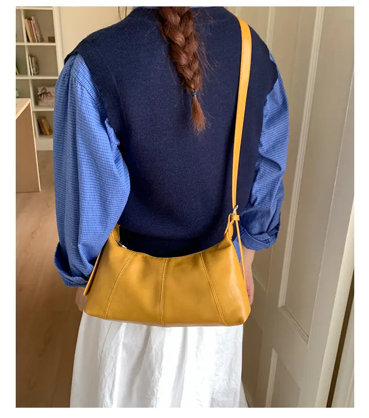 Women's Yellow Leather Shoulder Bag 2025 New Niche Design — feature 32