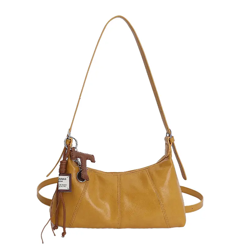 Women's Yellow Leather Shoulder Bag 2025 New Niche Design