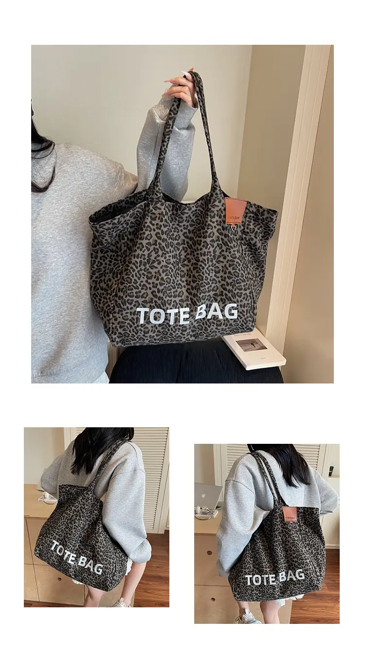 Leopard Print Large Capacity Women's Canvas Tote Bag — feature 8