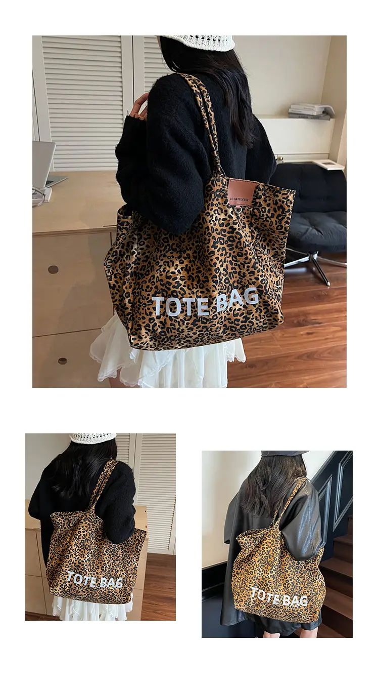 Leopard Print Large Capacity Women's Canvas Tote Bag — feature 9