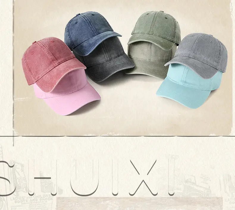 Vintage Washed Denim Cap Dark Gray Wide Brim — feature 15