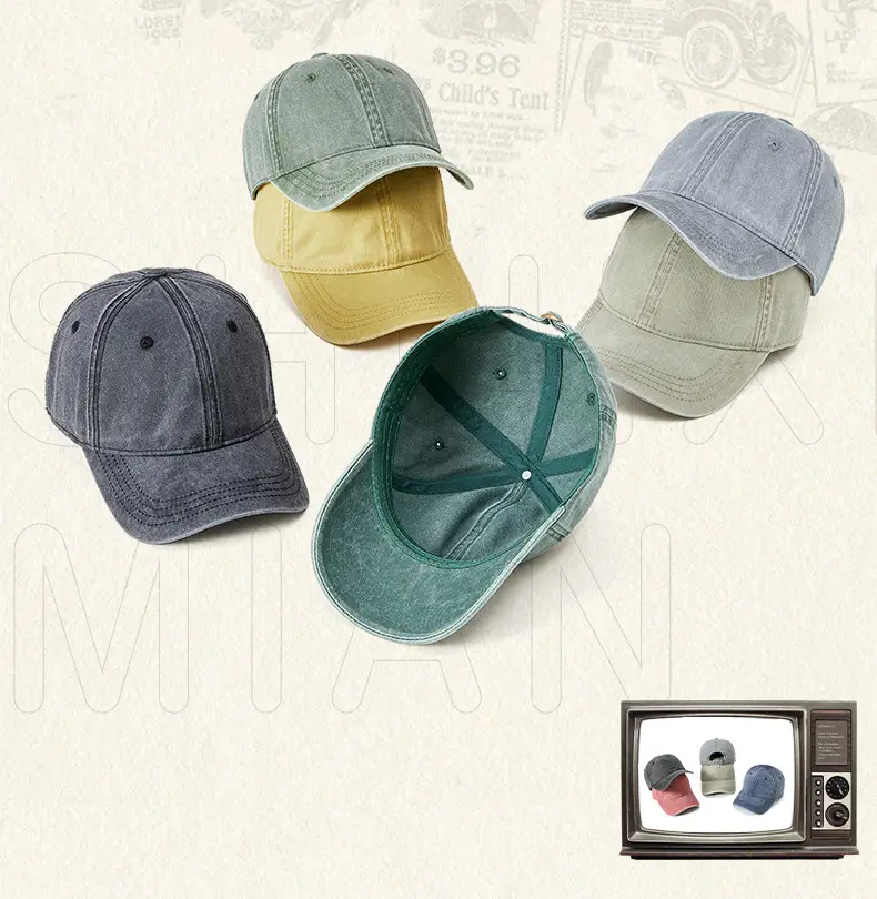 Vintage Washed Denim Cap Dark Gray Wide Brim — feature 17