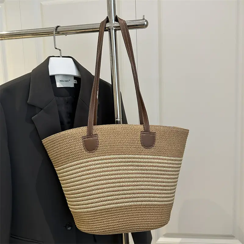 2025 Woven Straw Bag Summer Large Capacity Striped - Image 4