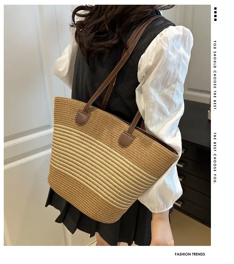 2025 Woven Straw Bag Summer Large Capacity Striped — feature 1