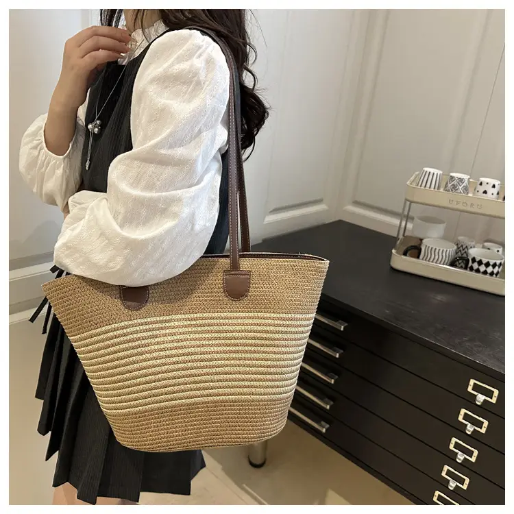 2025 Woven Straw Bag Summer Large Capacity Striped — feature 10
