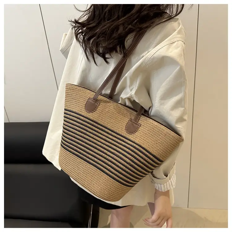 2025 Woven Straw Bag Summer Large Capacity Striped — feature 13