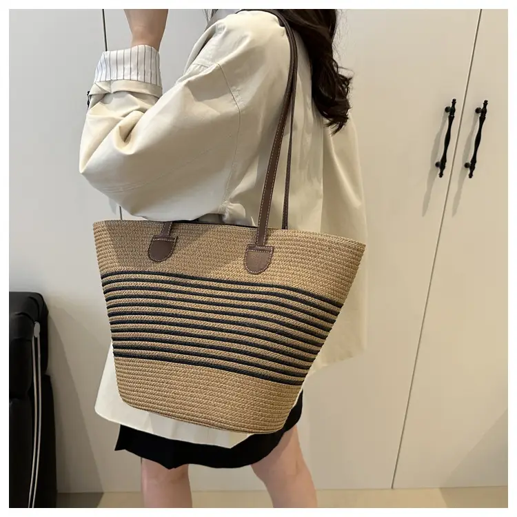 2025 Woven Straw Bag Summer Large Capacity Striped — feature 14