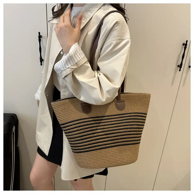 2025 Woven Straw Bag Summer Large Capacity Striped — feature 15
