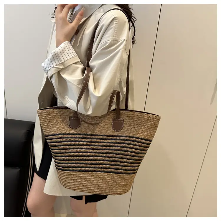 2025 Woven Straw Bag Summer Large Capacity Striped — feature 16