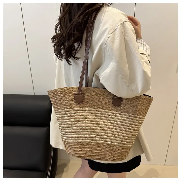 2025 Woven Straw Bag Summer Large Capacity Striped — feature 17