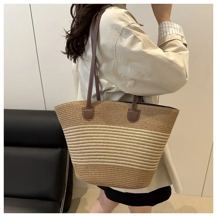 2025 Woven Straw Bag Summer Large Capacity Striped — feature 18