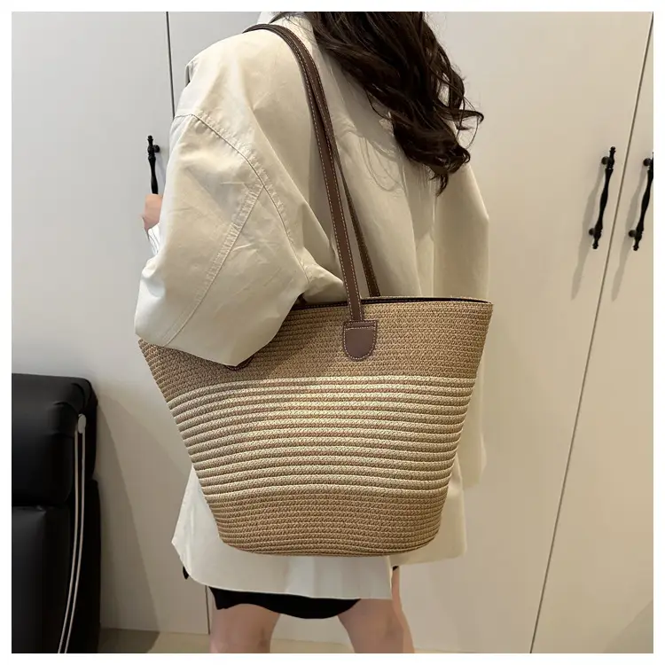 2025 Woven Straw Bag Summer Large Capacity Striped — feature 19