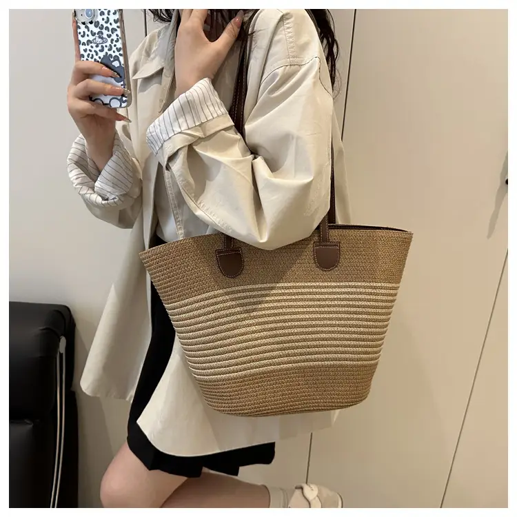 2025 Woven Straw Bag Summer Large Capacity Striped — feature 20