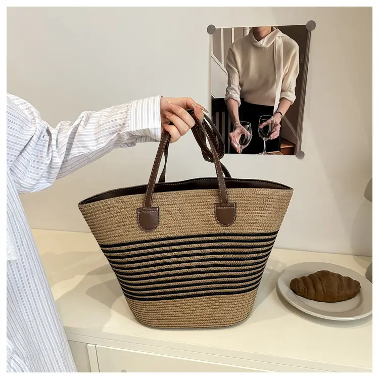 2025 Woven Straw Bag Summer Large Capacity Striped — feature 21