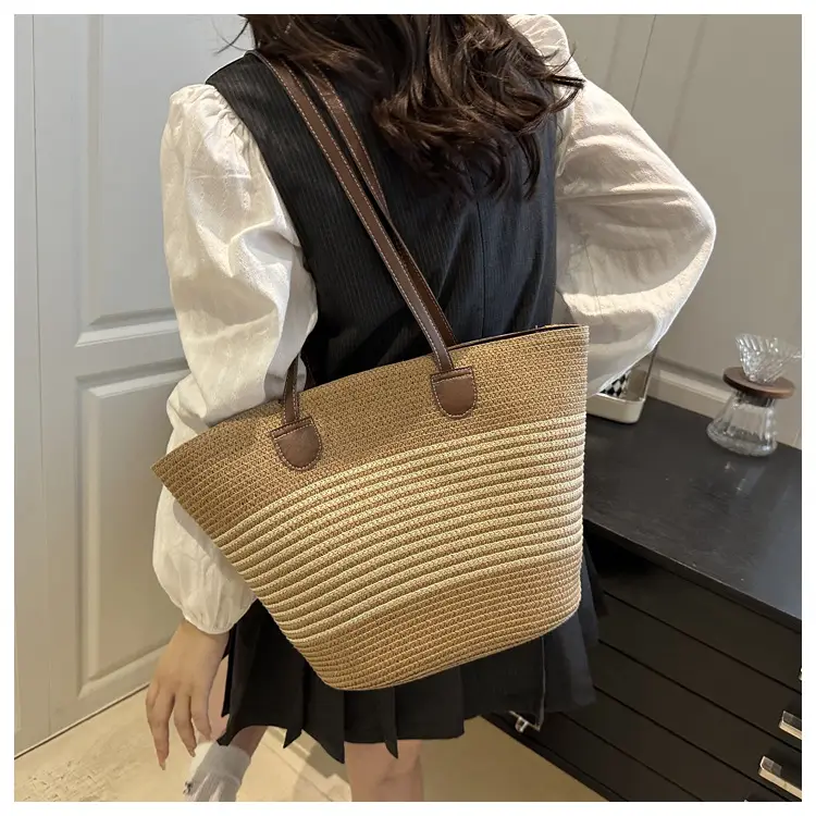 2025 Woven Straw Bag Summer Large Capacity Striped — feature 9