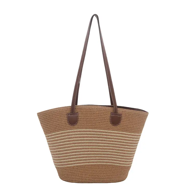 2025 Woven Straw Bag Summer Large Capacity Striped - Image 2