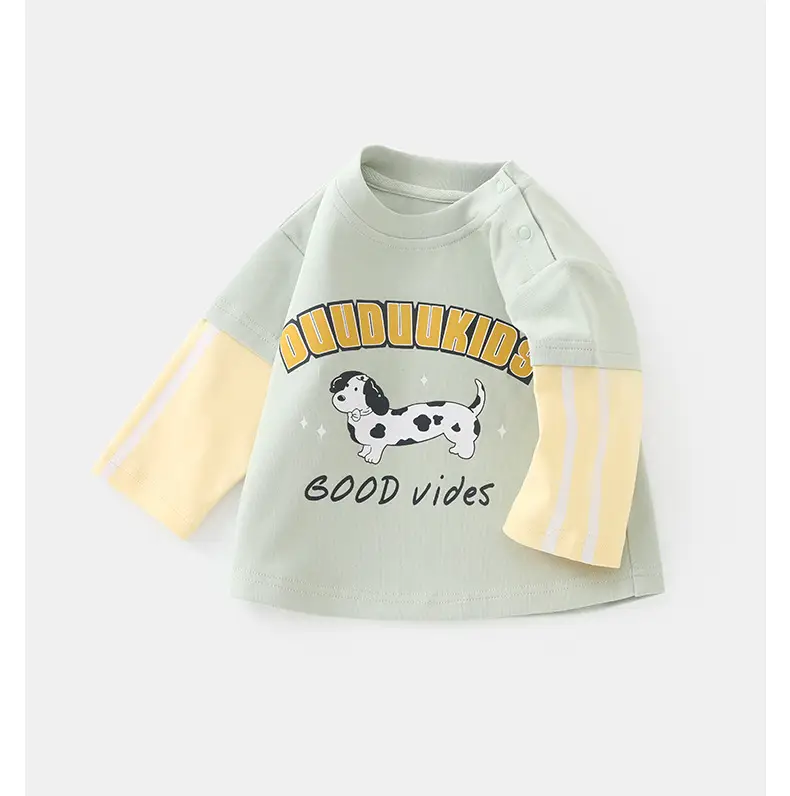 Duuduu Boys Long Sleeve T-Shirt Navy Blue Good Vibes Cow Print — feature 12