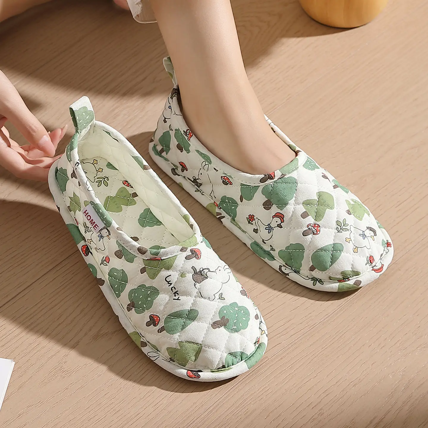 Maternity Slippers Green Cactus Print Indoor Non-Slip - Image 4
