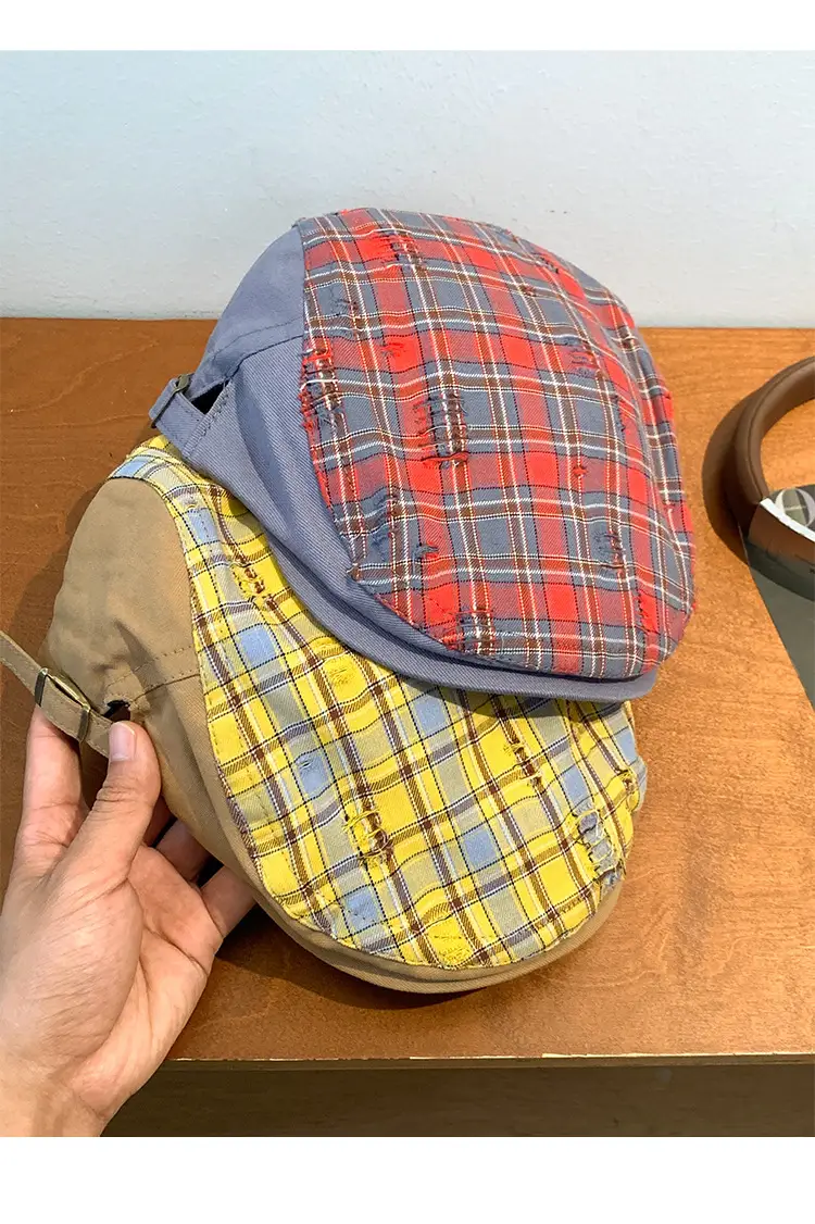 Women Yellow Plaid Forward Cap Korean Style — feature 12