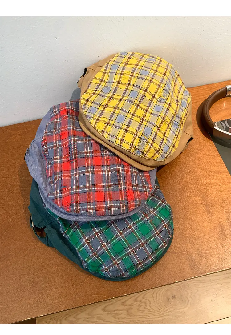Women Yellow Plaid Forward Cap Korean Style — feature 13