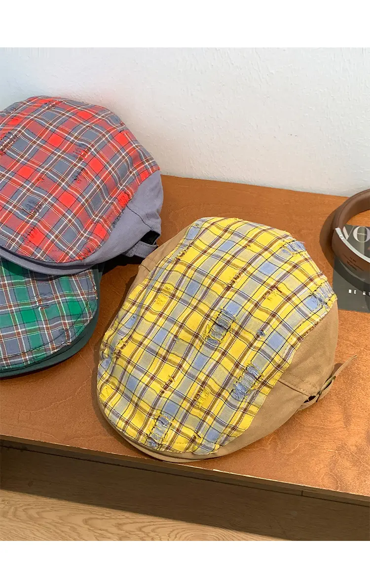 Women Yellow Plaid Forward Cap Korean Style — feature 14