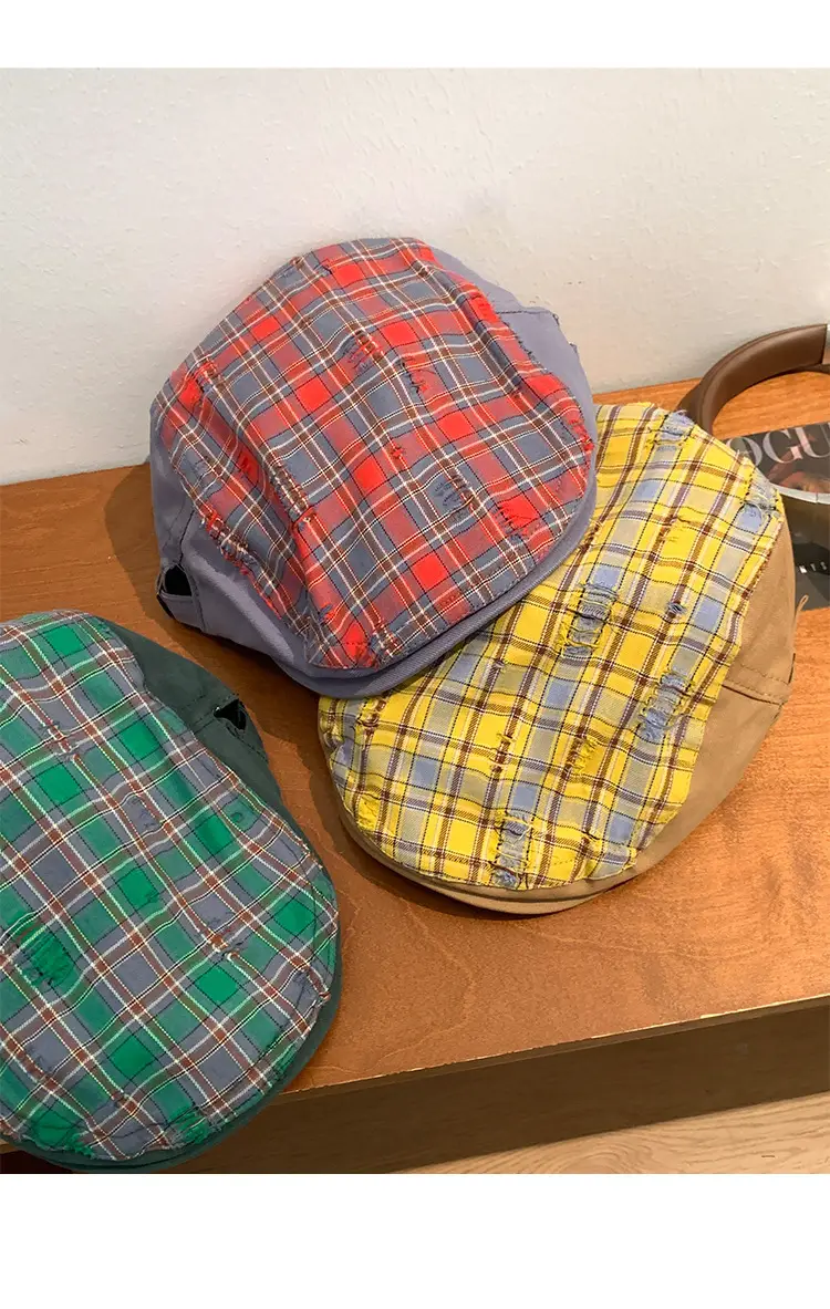 Women Yellow Plaid Forward Cap Korean Style — feature 15