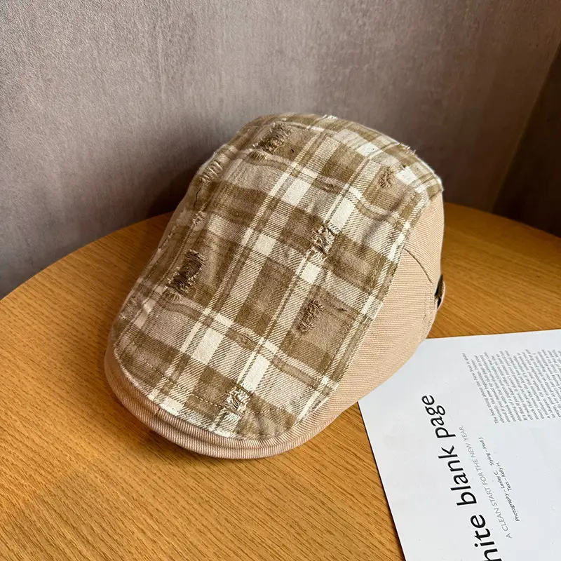Women Yellow Plaid Forward Cap Korean Style - Image 2