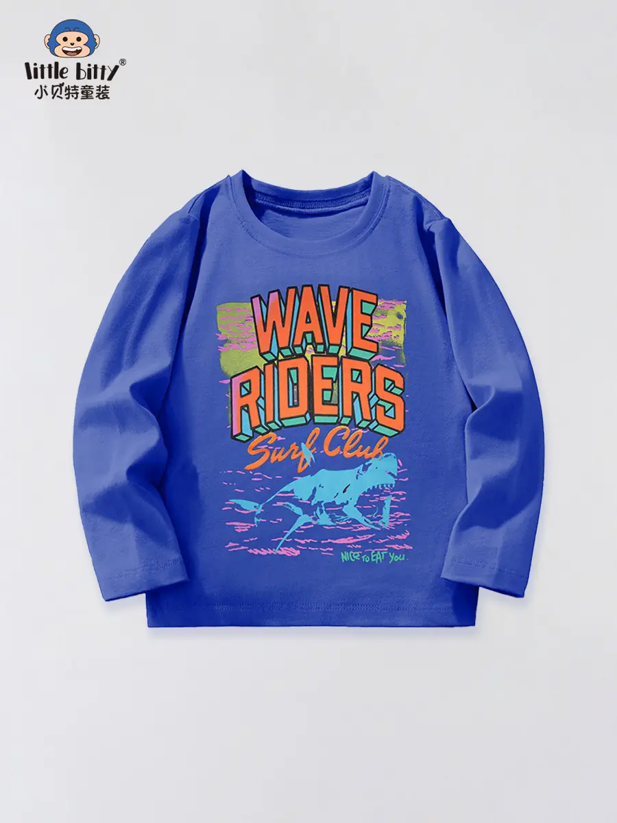 Blue Wave Riders Kids Sweatshirt Long Sleeve Cartoon Print - Image 3