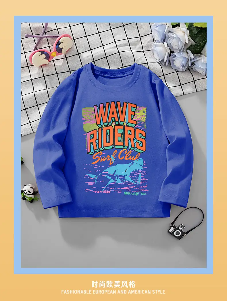 Blue Wave Riders Kids Sweatshirt Long Sleeve Cartoon Print — feature 3