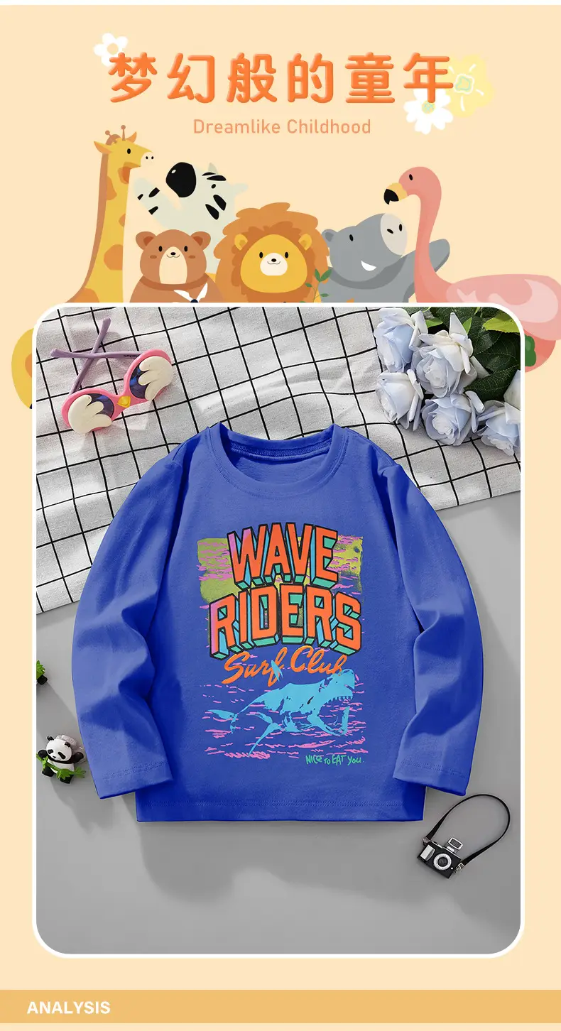Blue Wave Riders Kids Sweatshirt Long Sleeve Cartoon Print — feature 7