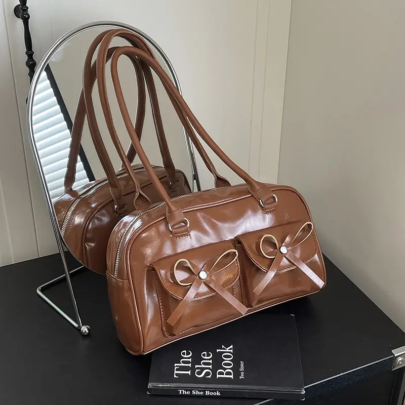 Brown Leather Bow Shoulder Bag for Women 2025 - Image 6