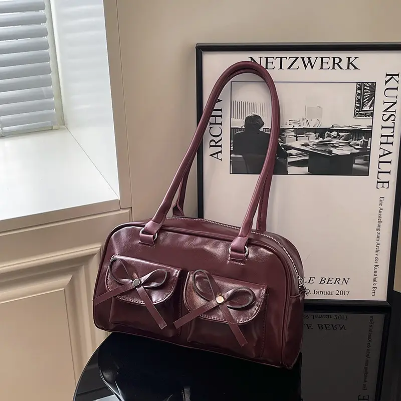 Brown Leather Bow Shoulder Bag for Women 2025 - Image 8