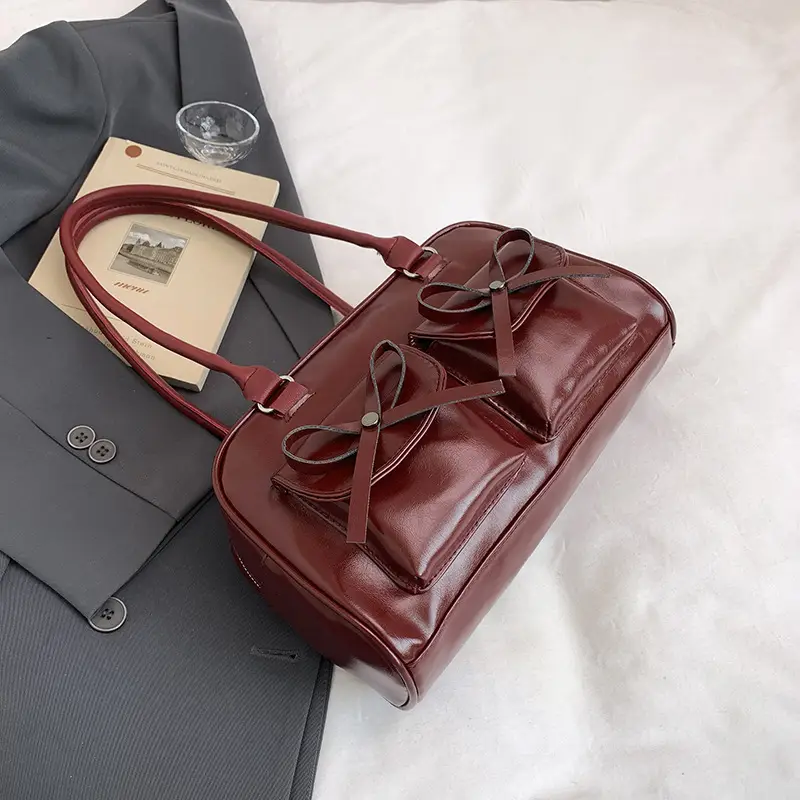 Brown Leather Bow Shoulder Bag for Women 2025 - Image 3
