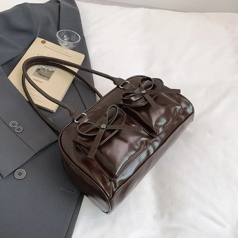 Brown Leather Bow Shoulder Bag for Women 2025 - Image 5