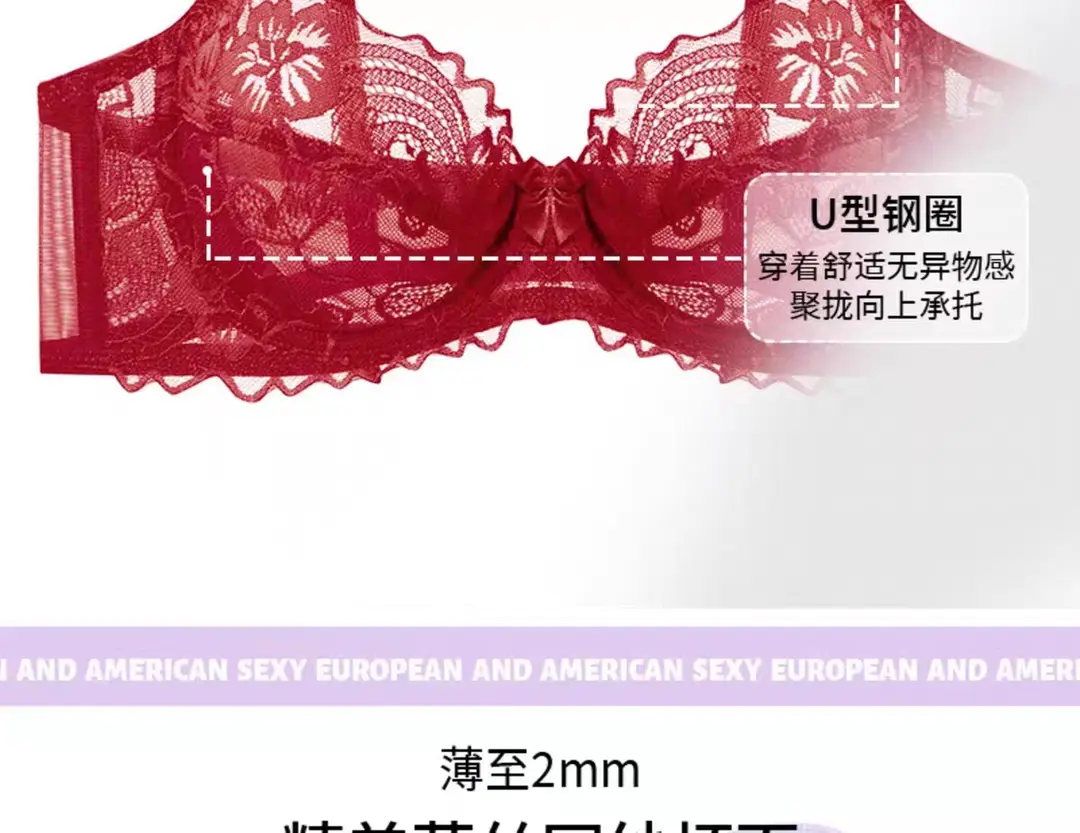 Large Breasts Appear Smaller Intimates Women's Summer Thin Lace Sexy Purple Bra Set French Push-Up Pure Desire Seamless Bra — feature 14