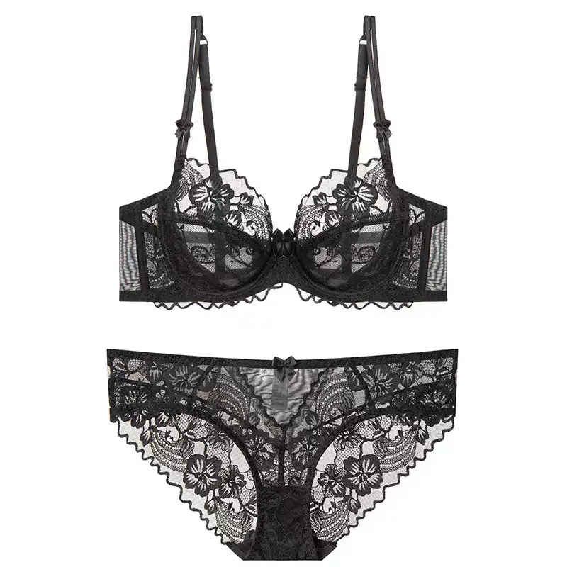 Large Breasts Appear Smaller Intimates Women's Summer Thin Lace Sexy Purple Bra Set French Push-Up Pure Desire Seamless Bra