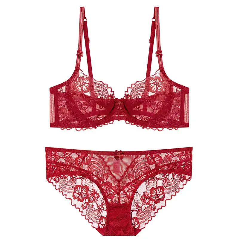 Large Breasts Appear Smaller Intimates Women's Summer Thin Lace Sexy Purple Bra Set French Push-Up Pure Desire Seamless Bra