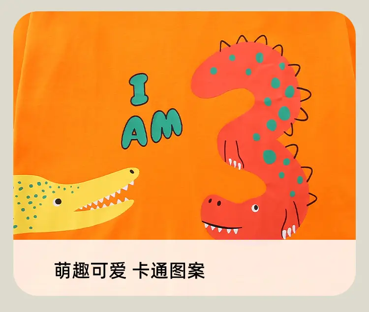 Orange Long Sleeve Kids T-Shirt Dinosaur Print — feature 24