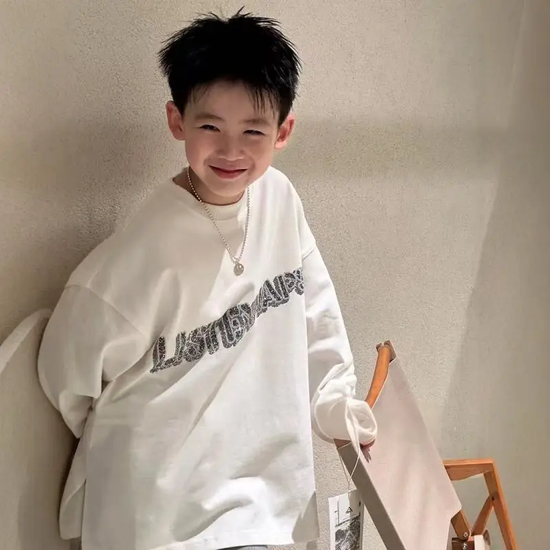 Boys Long Sleeve White T-Shirt Spring Autumn 2026 — feature 2