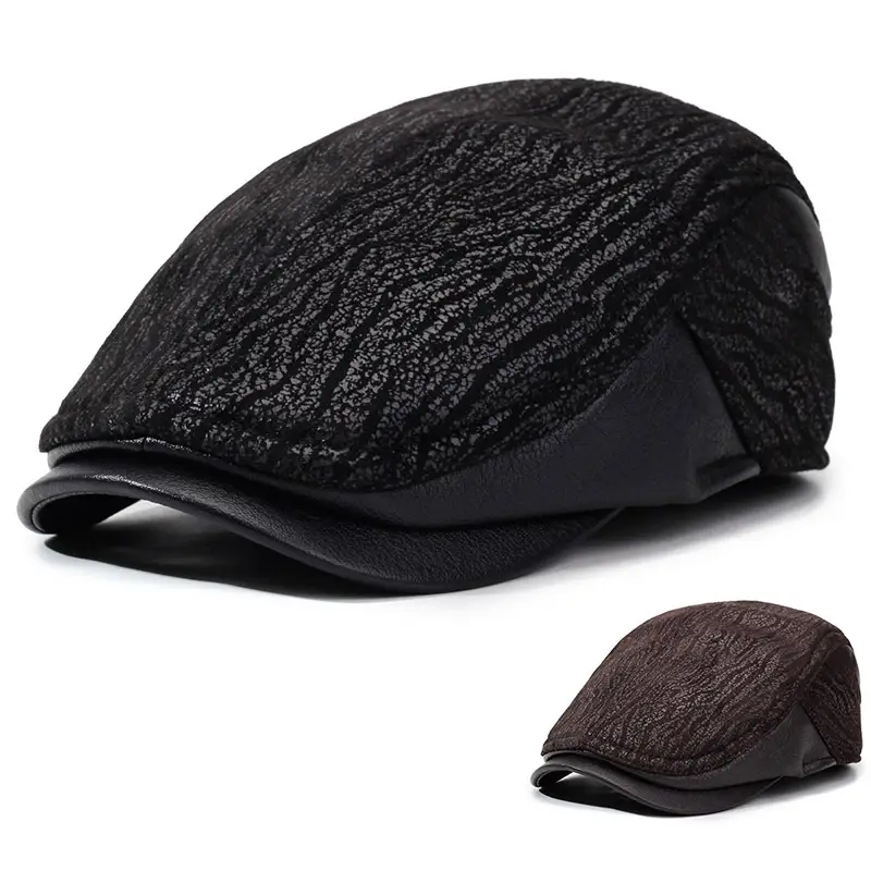 Men's Black Knitted Winter Peaked Cap - Image 3