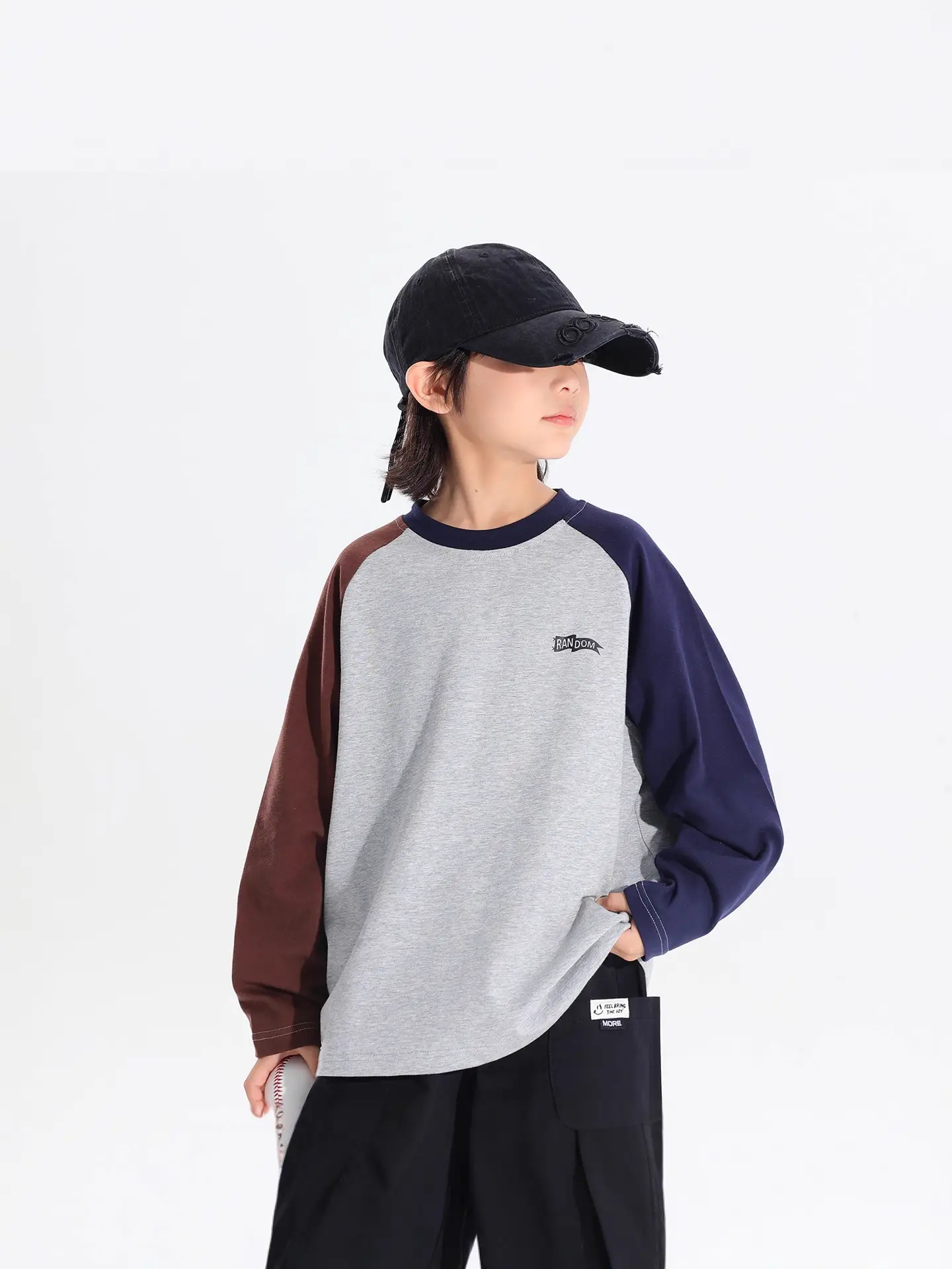 Boys Raglan Sleeve T-Shirt 2025 Gray Black - Image 3