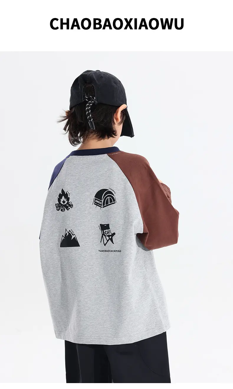 Boys Raglan Sleeve T-Shirt 2025 Gray Black — feature 1