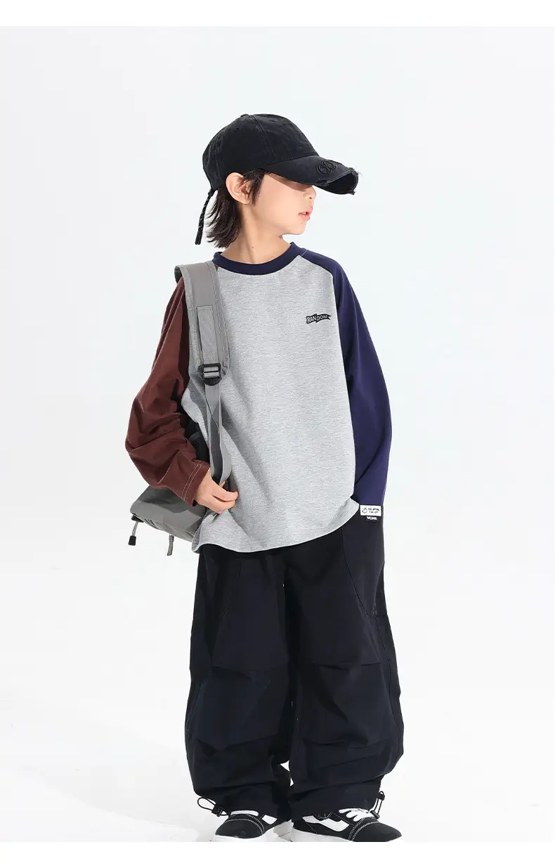Boys Raglan Sleeve T-Shirt 2025 Gray Black — feature 12