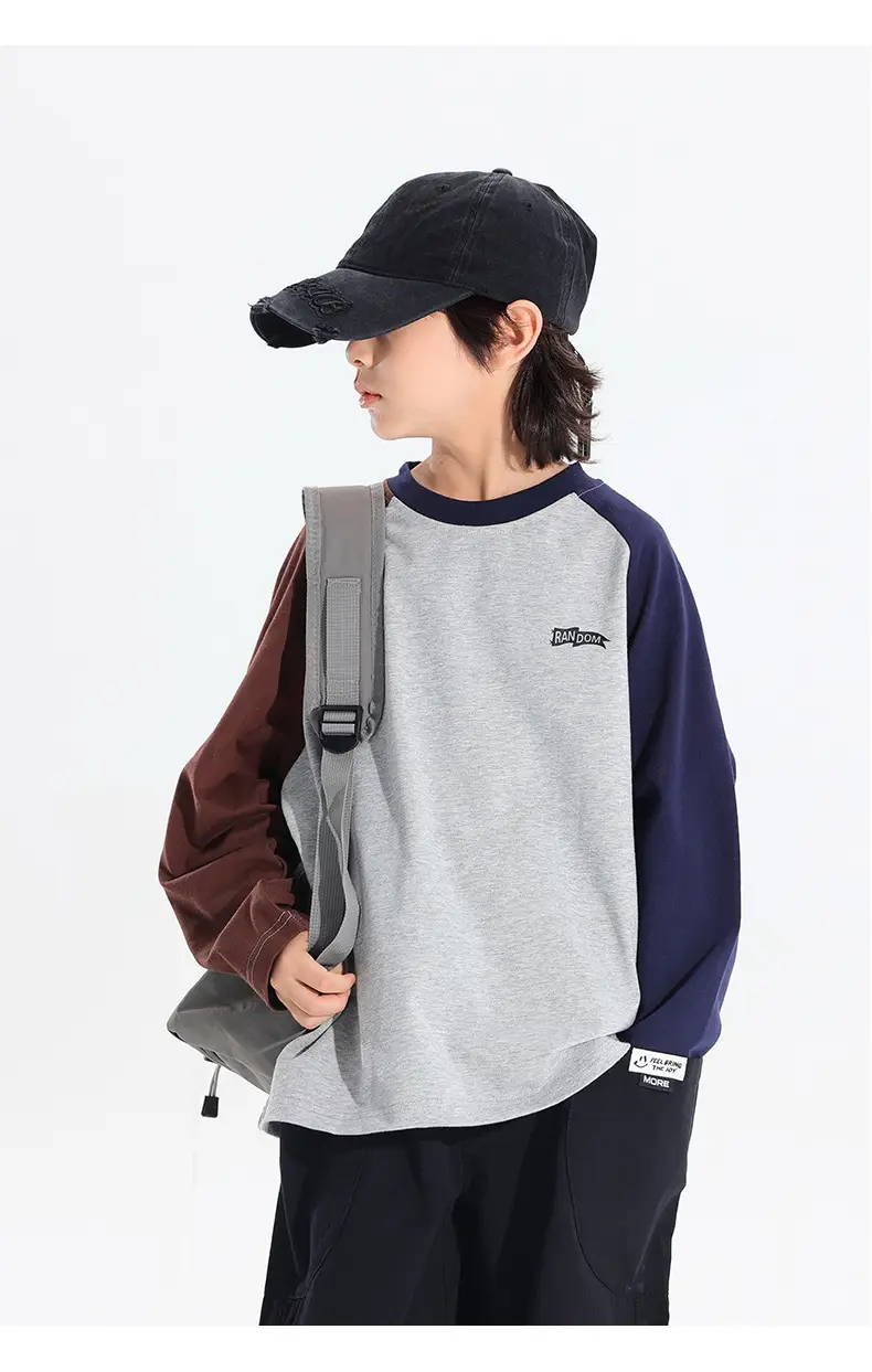Boys Raglan Sleeve T-Shirt 2025 Gray Black — feature 13