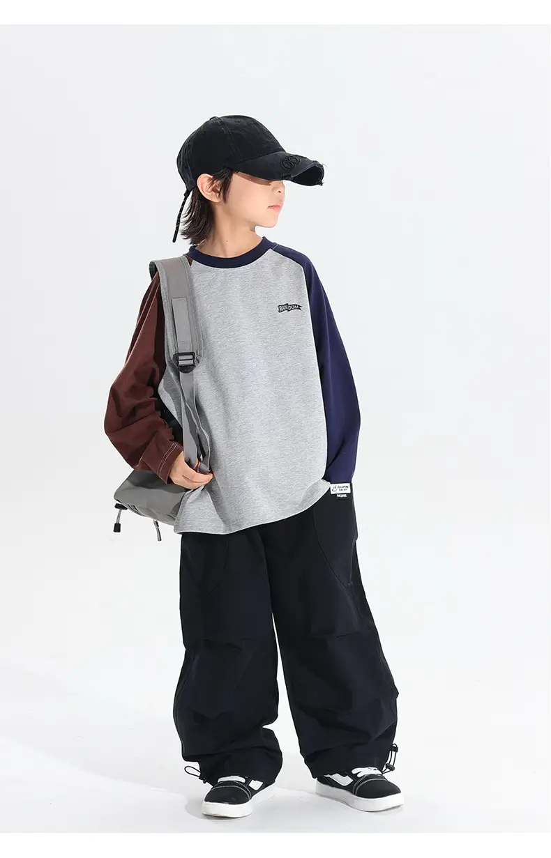 Boys Raglan Sleeve T-Shirt 2025 Gray Black — feature 15