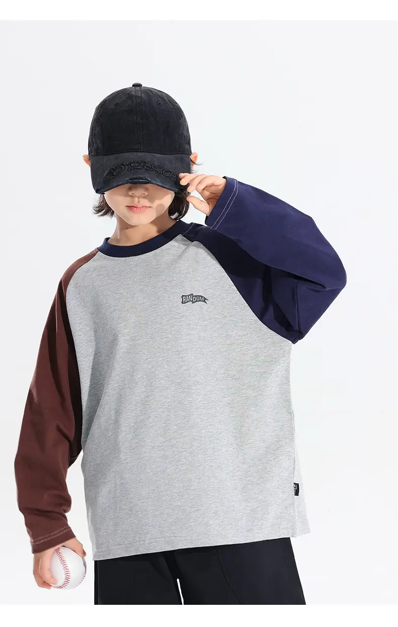 Boys Raglan Sleeve T-Shirt 2025 Gray Black — feature 8