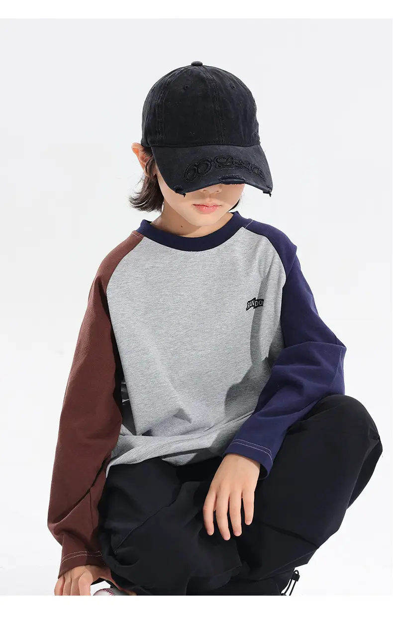 Boys Raglan Sleeve T-Shirt 2025 Gray Black — feature 9