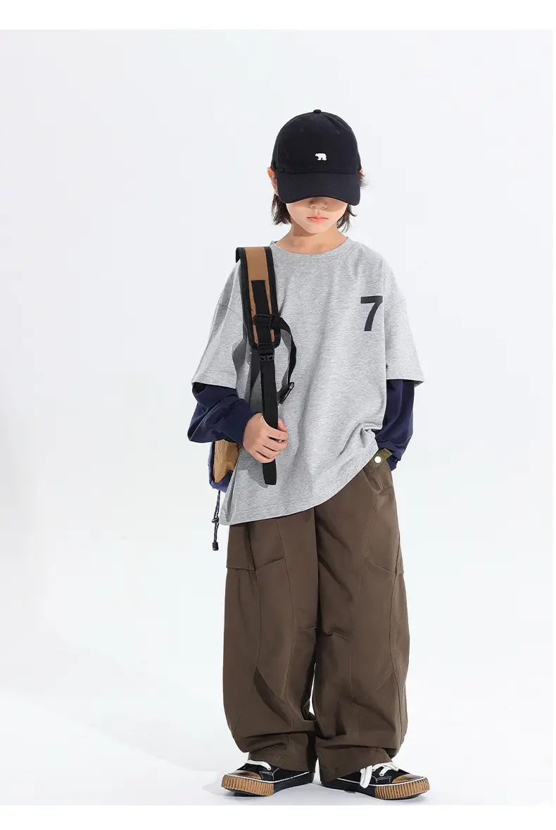 Kids Korean Style 2-Piece T-Shirt Set Grey Brown — feature 11
