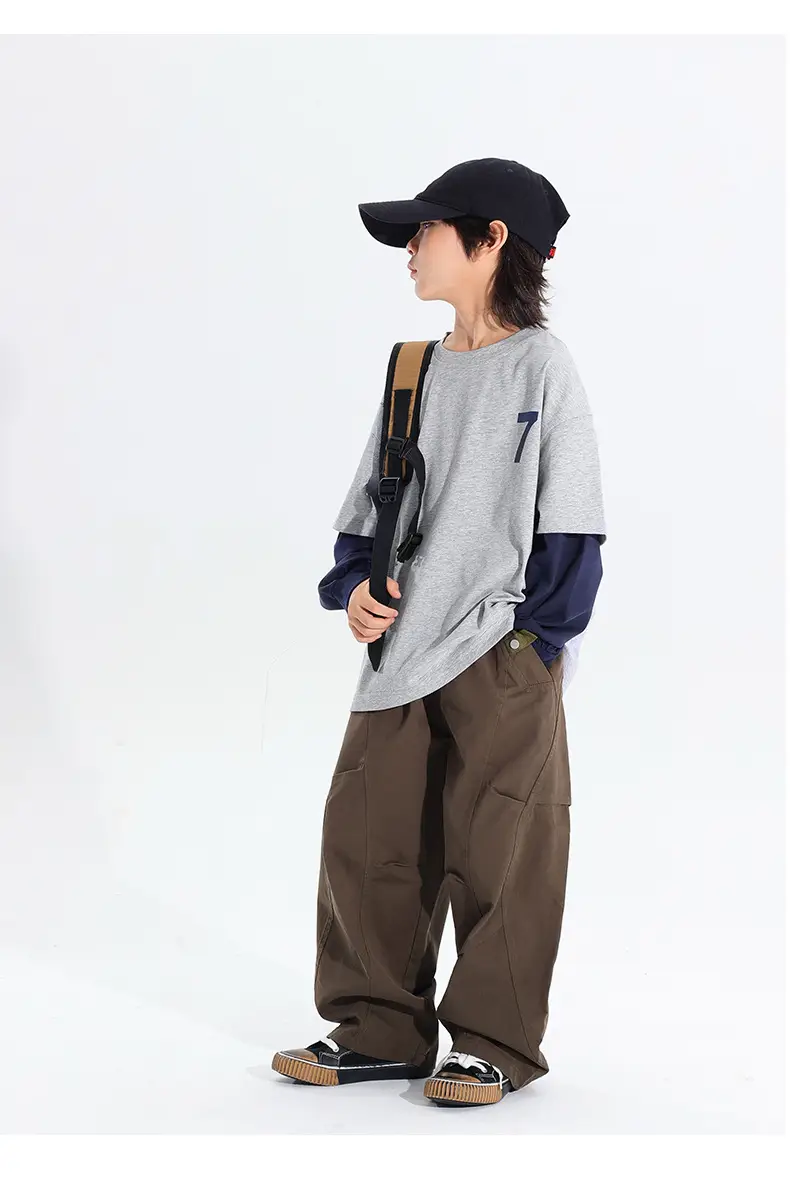 Kids Korean Style 2-Piece T-Shirt Set Grey Brown — feature 13